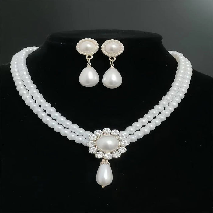 Double Layer Chain Choker Water Drop Pendant Necklace Set