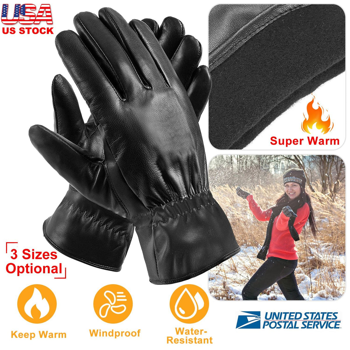Unisex Leather Winter Warm Gloves Outdoor Windproof Soft Gloves Cycling Skiing Running Cold Winter Gloves