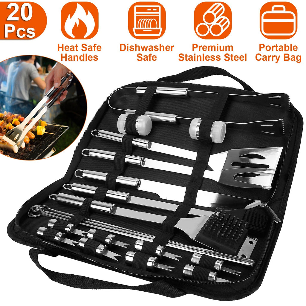 20-Piece Stainless Steel BBQ Grill Tool Set with Carry Case