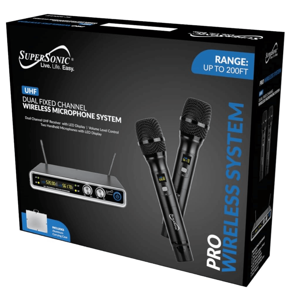 Supersonic UHF Dual Fixed Channel Professional Wireless Microphone