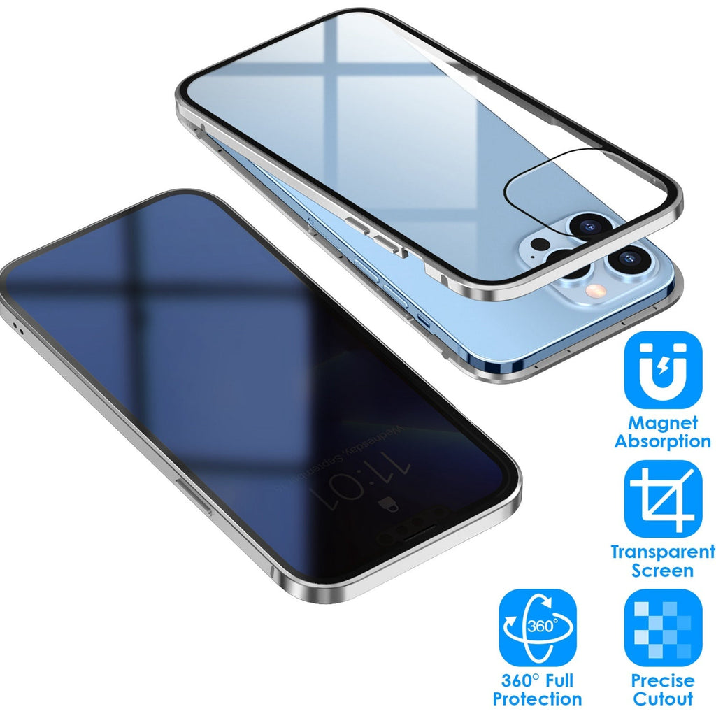 Privacy Magnetic Phone Case 360¡ Full Protection Anti Spy Phone Cover Double Sided Tempered Glass Magnet Absorption Fit for IOS Phone 13 Pro