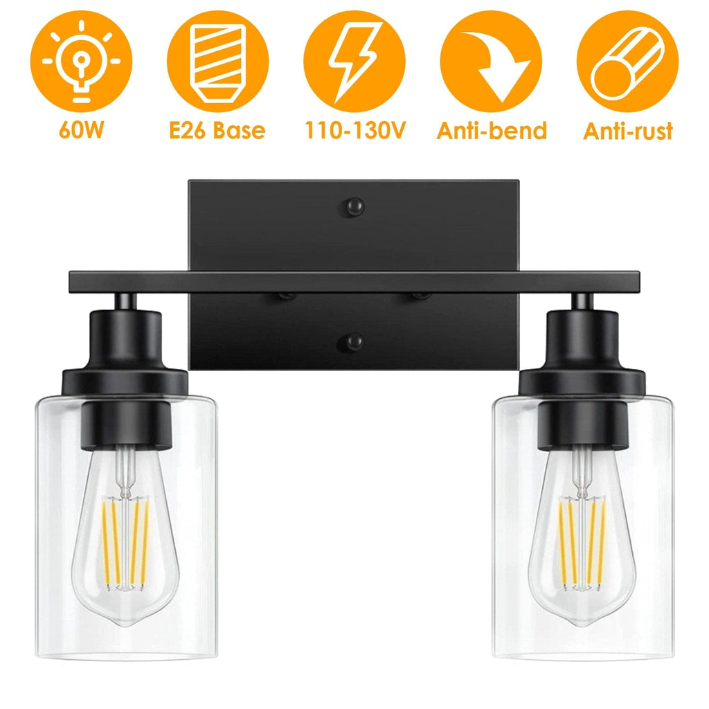 2 Light Wall Sconce Lighting with Clear Glass Shade Bathroom Vanity Lamp Fixture Modern Mounted Light for Porch Mirror Living Room Bedroom Hallway