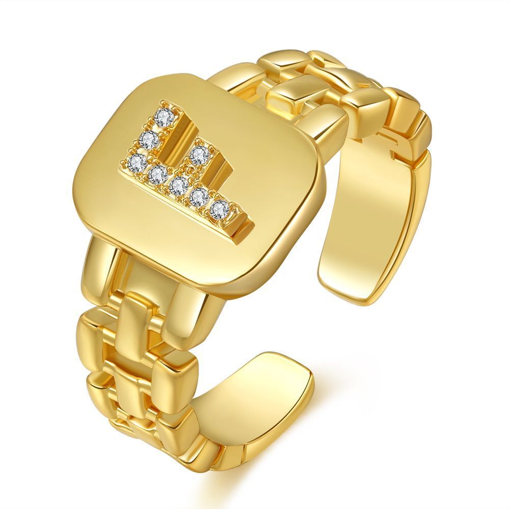 Letter Series Gold-plated Zircon Strap Design Ring
