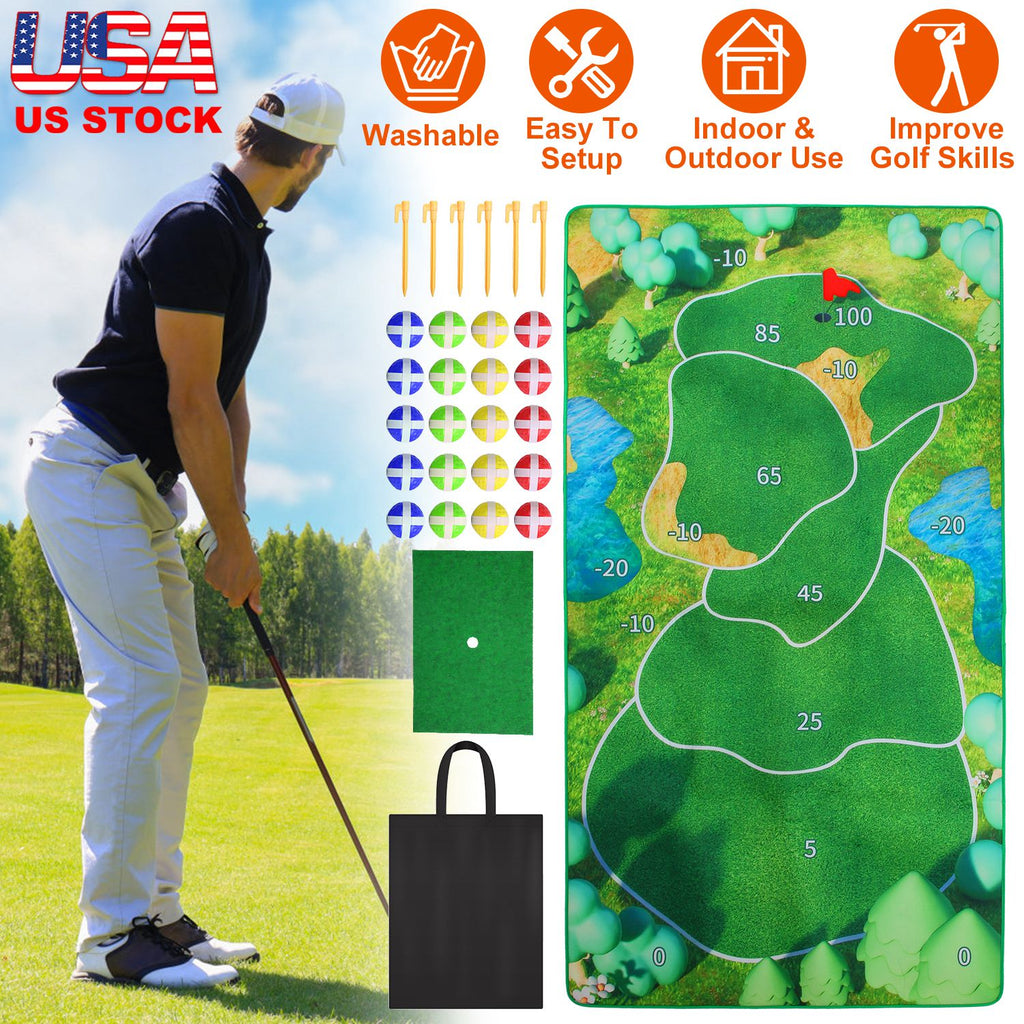 Golf Game Set Golf Game Training Mat Chipping Mat 20Pcs Sticky Golf Balls Indoor Outdoor Golf Practice Mat For Kids Party Family Gathering