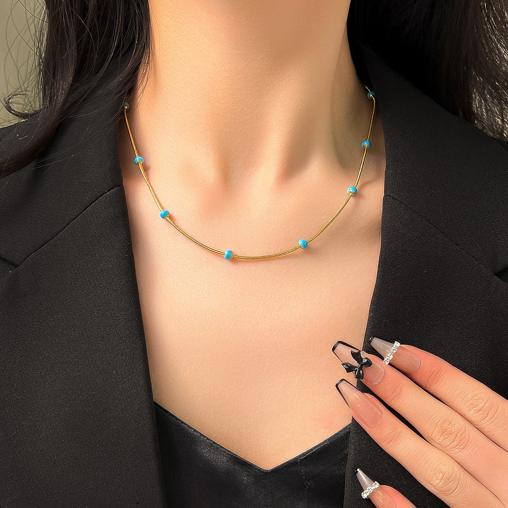 Glazed Titanium Steel Ball Drop Necklace