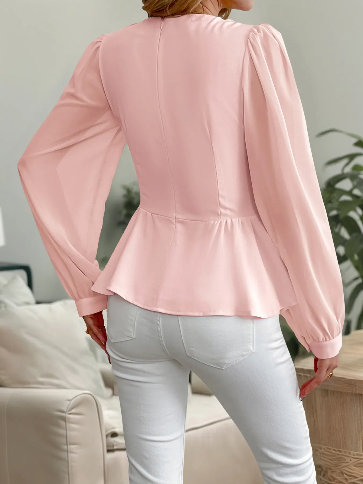 Flower Surplice Long Sleeve Blouse