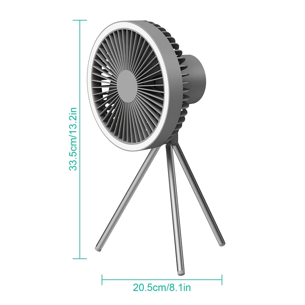 Camping Fan with Lantern 10000mAh Rechargeable Battery Powered Portable Tripod Fan for Tent with Hanging Hook Carabiner Emergency Power Bank Desk Fan