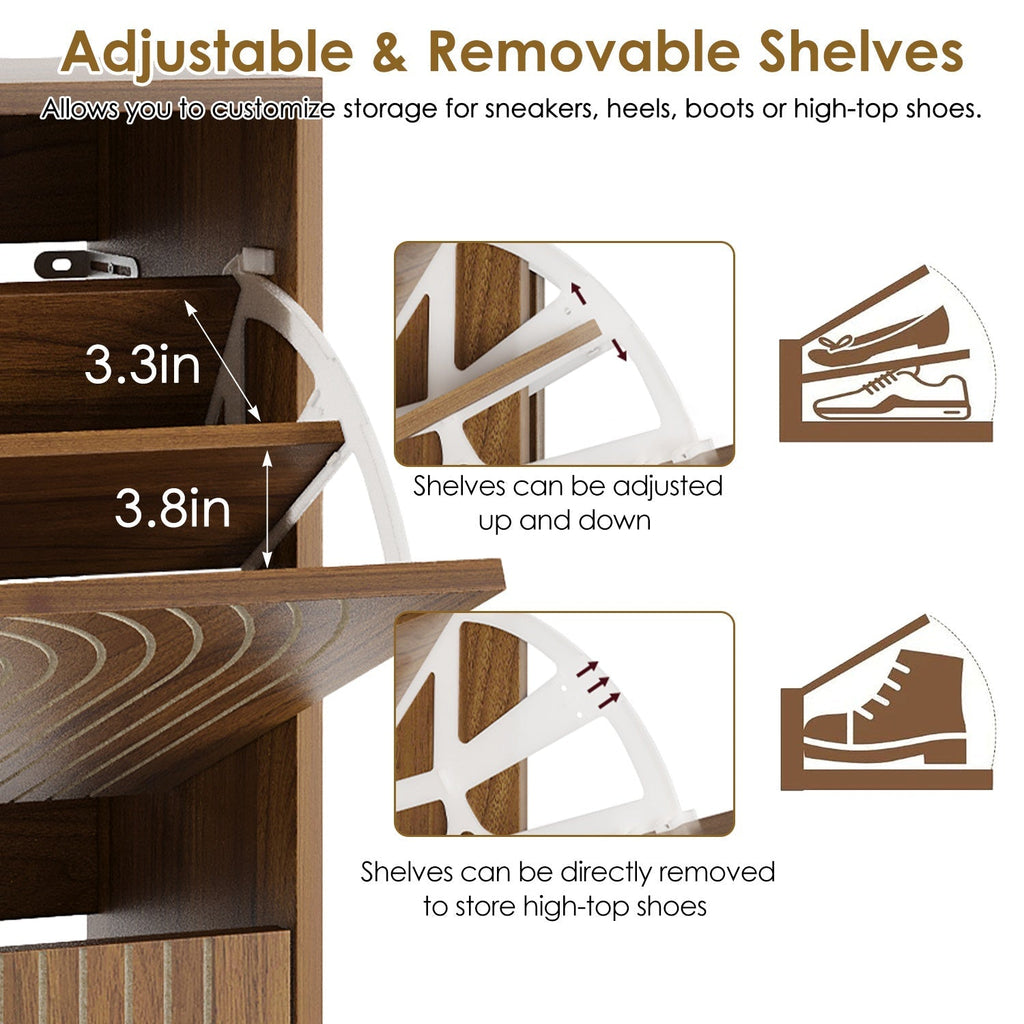 Slim Shoe Storage Cabinet with 2 Flip Drawers & Gold Handles
