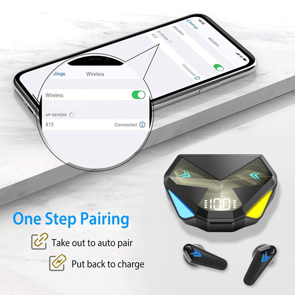 Wireless TWS 5.0 Earbuds Headphone in-Ear Earphone Headset with Charging Case Waterproof Low Latency Game Mode