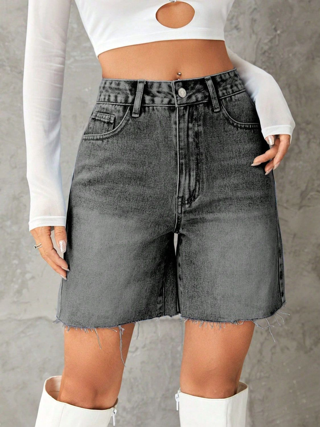 Frayed Hem Denim Shorts