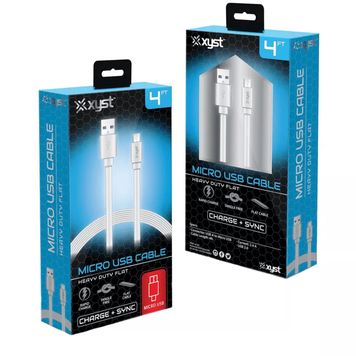 Xyst Charge and Sync USB to Micro USB Flat Cable 4Ft