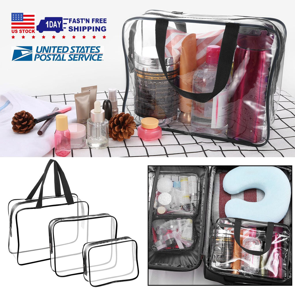 3Pcs Clear Travel Bags Waterproof Cosmetic Makeup Lotion Toiletry Wash Handbags Transparent Holder Pouch Kits For Swimming Travel Hotel