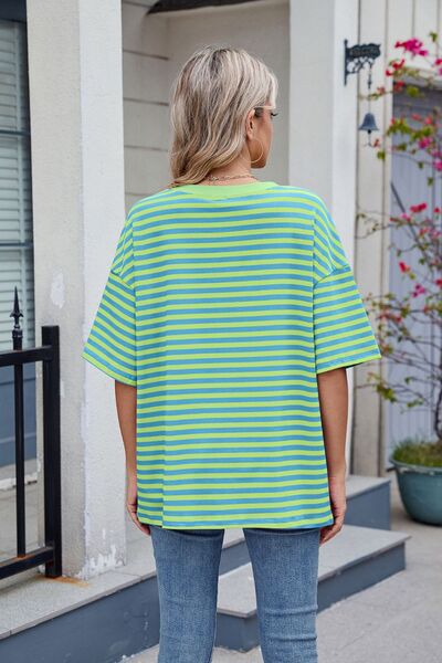 Contrast Striped Round Neck Half Sleeve T-Shirt