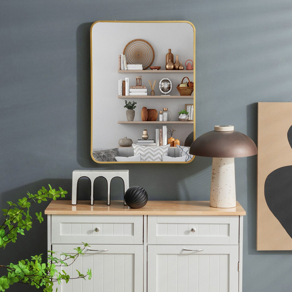 Metal Framed Bathroom Mirror with Rounded Corners