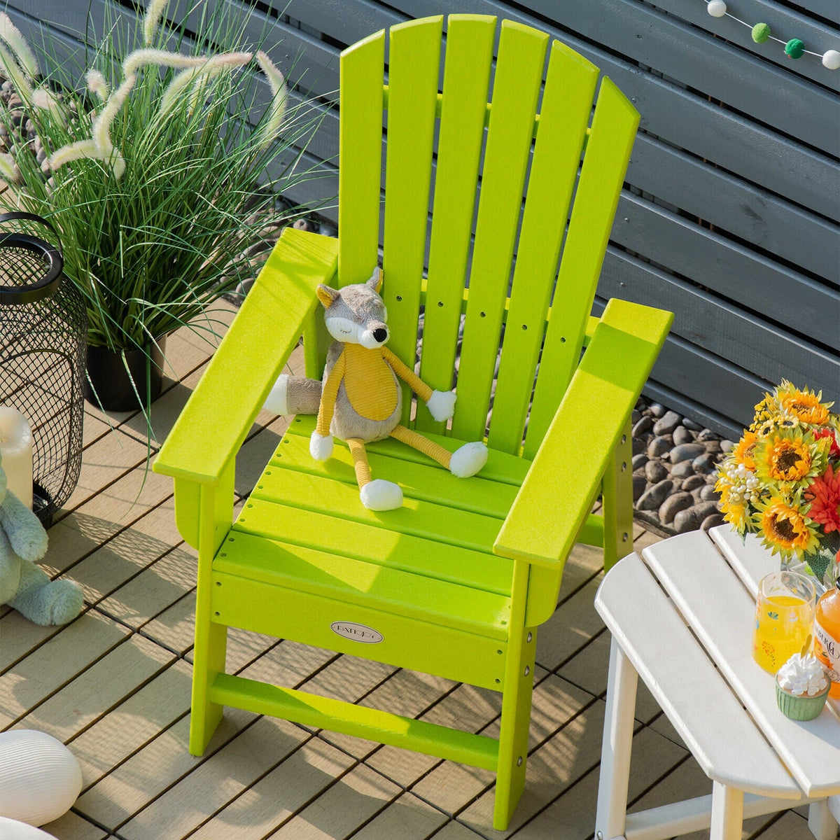 Patio Kids' Adirondack Chair with Ergonomic Backrest-Green