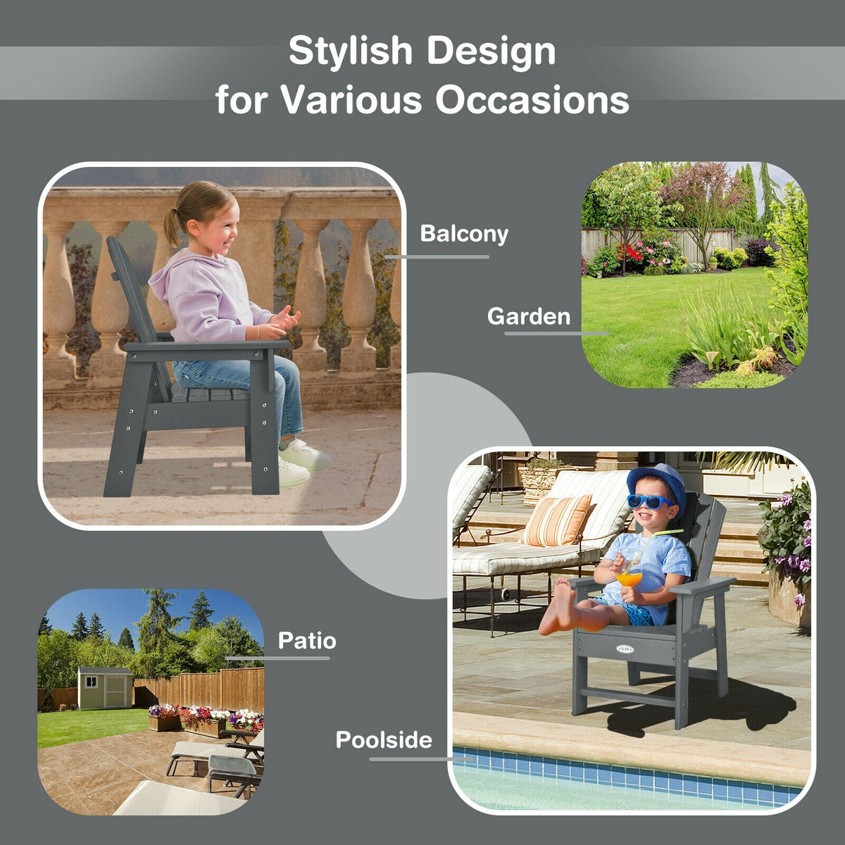 Patio Kids' Adirondack Chair with Ergonomic Backrest-Gray