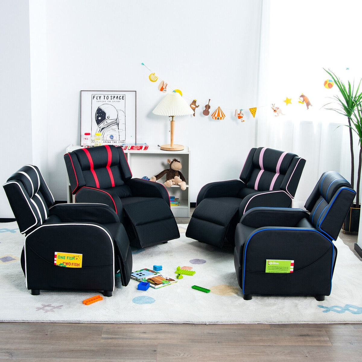 Kids Recliner Chair with Side Pockets and Footrest-White