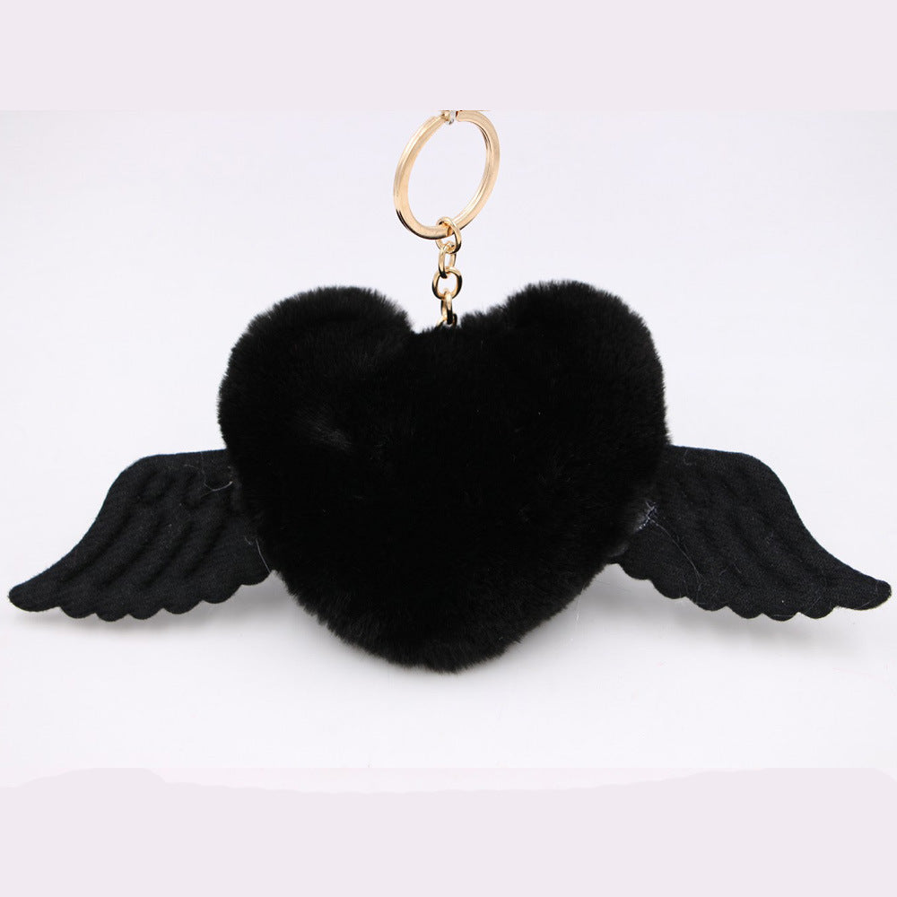 Heart Wings Wool Ball Keychain