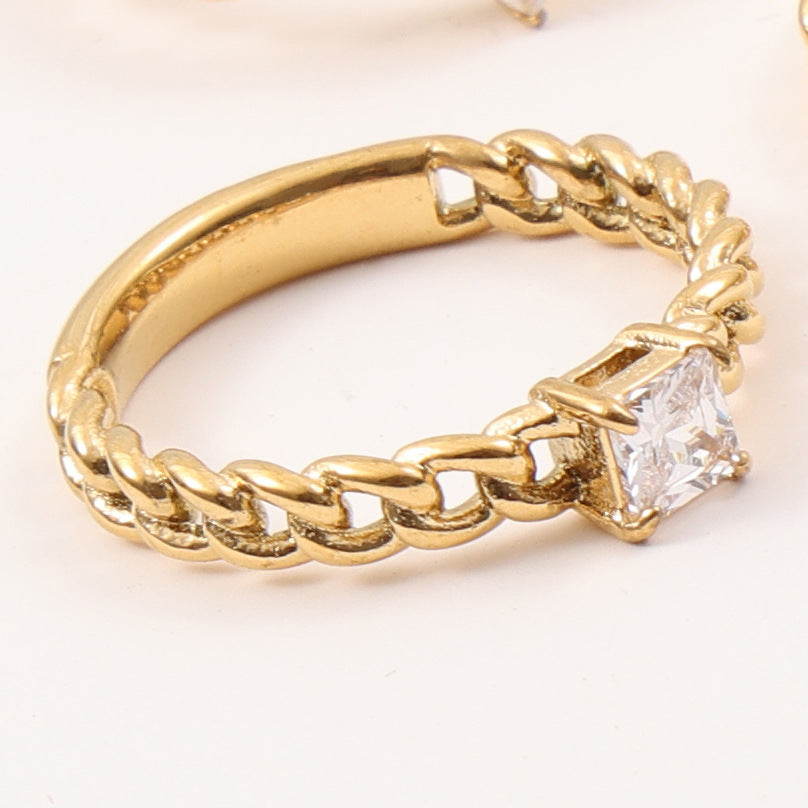 Gold Plated Titanium Steel Zircon Chain Ring