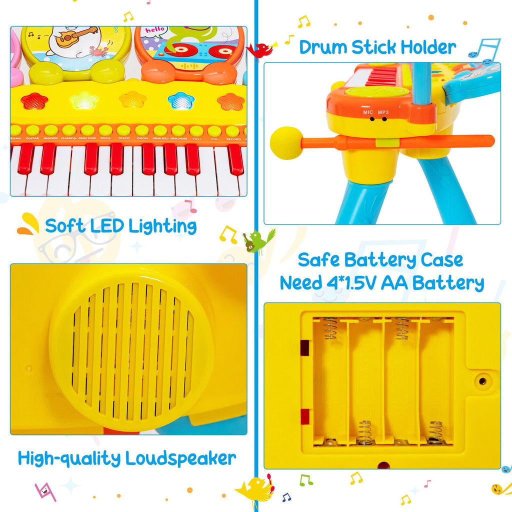 24-Key Piano Keyboard DJ Drum Combination with Microphone and MP3-Blue