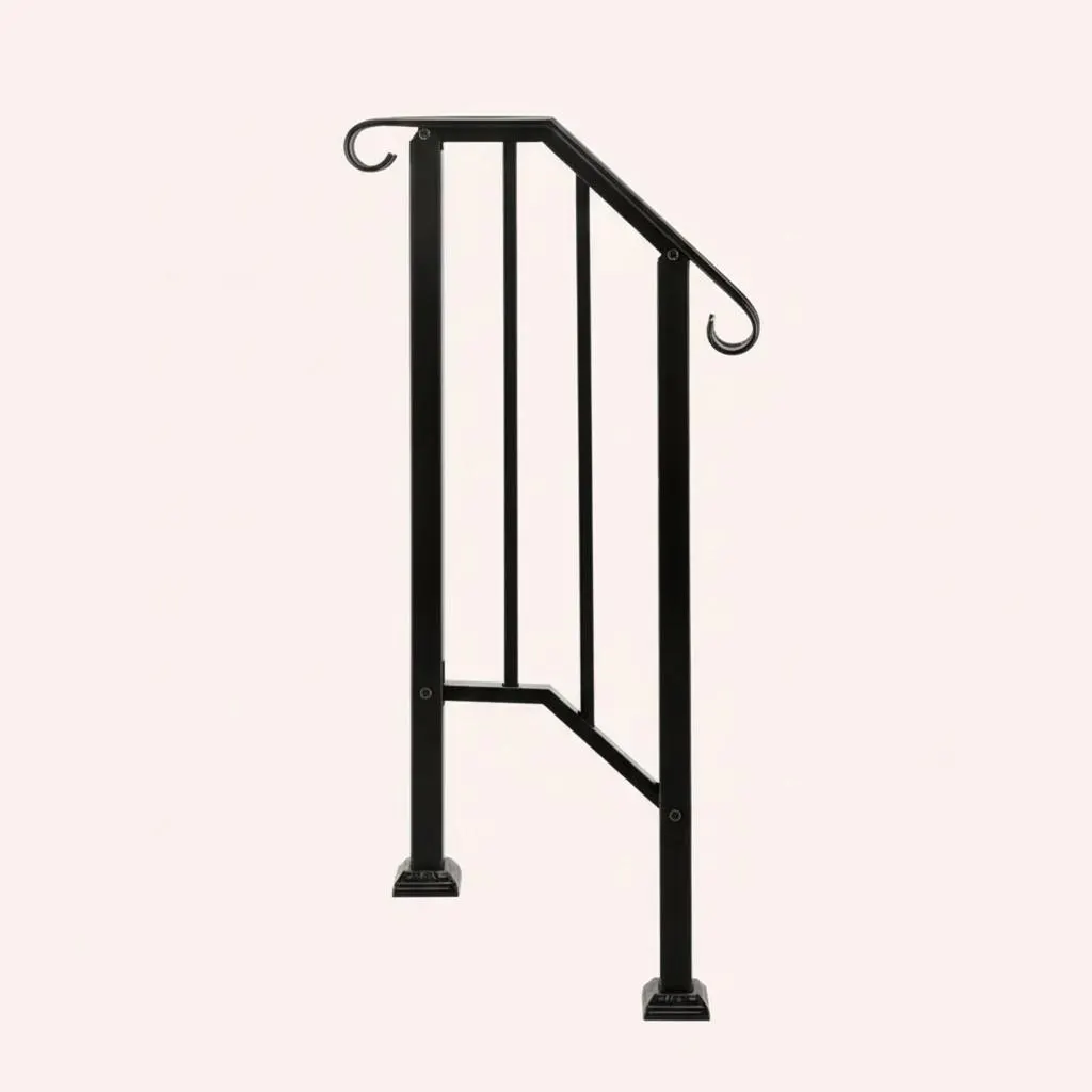 Outdoor Stair Handrail for 1–4 Steps, Adjustable Black Steel Railing