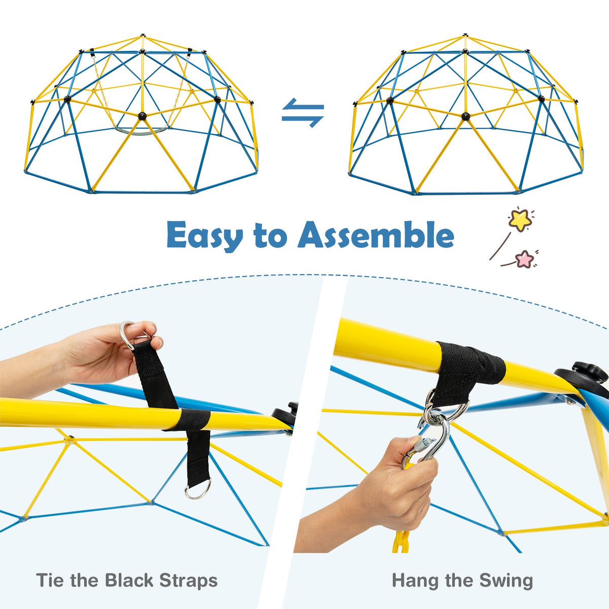 10 Feet Dome Climber with Swing and 800 Lbs Load Capacity-Multicolor