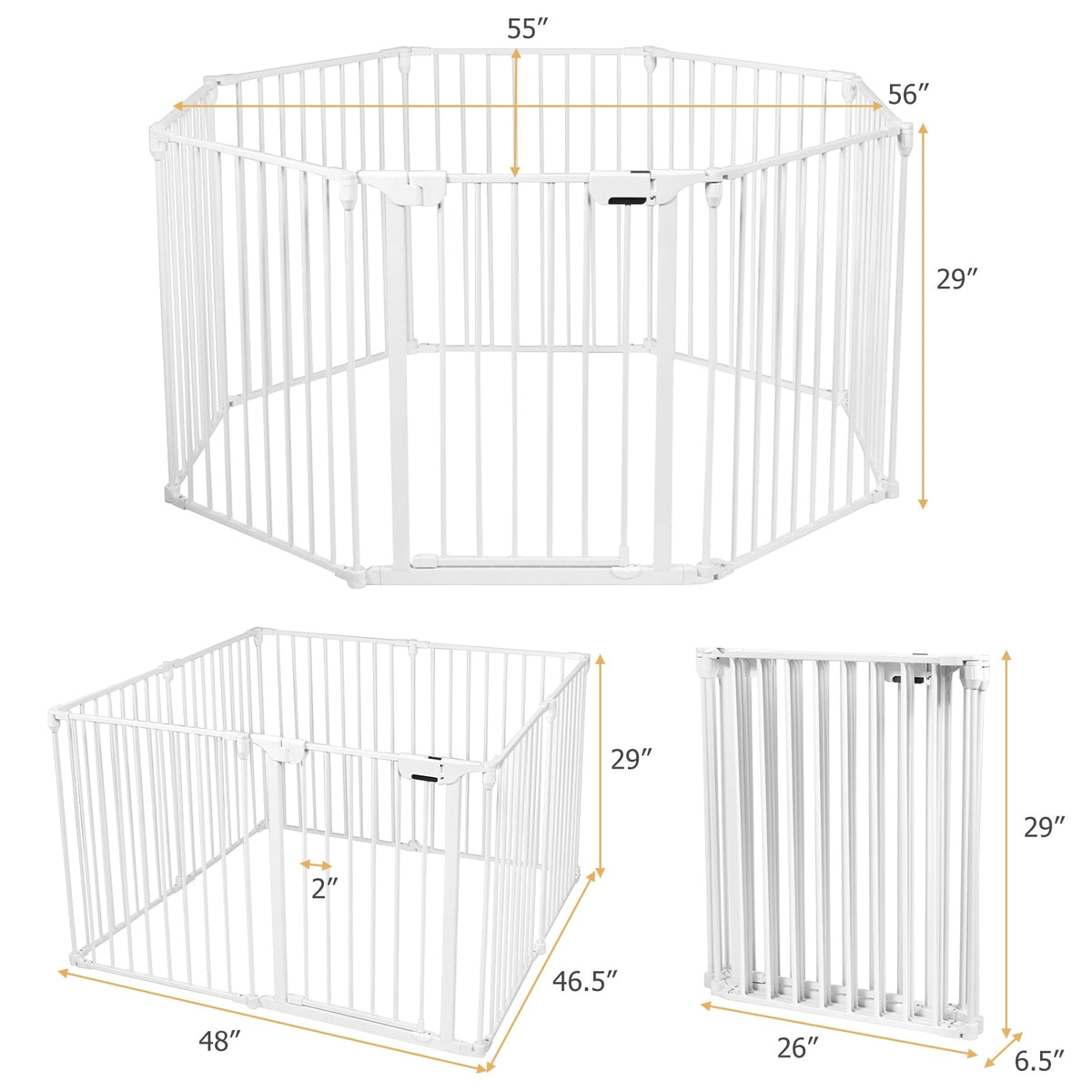 Adjustable  Panel Baby Safe Metal Gate Play Yard-White