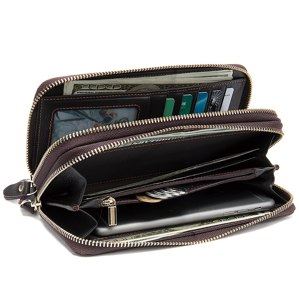 Men's Cowhide Double Zipper Wallet