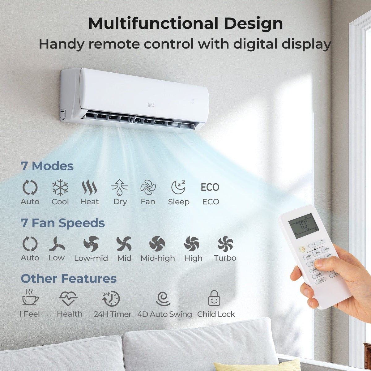 11500 BTU 115V Mini Split Air Conditioner and Heater Pump System Wifi Enabled