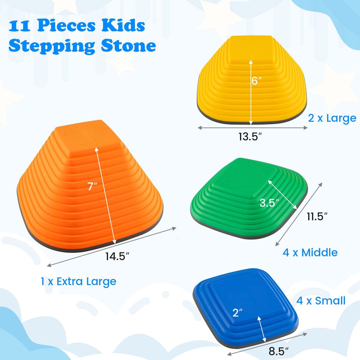 11 Pieces Kids Stepping Stone Square Stackable Indoor Outdoor-Multicolor