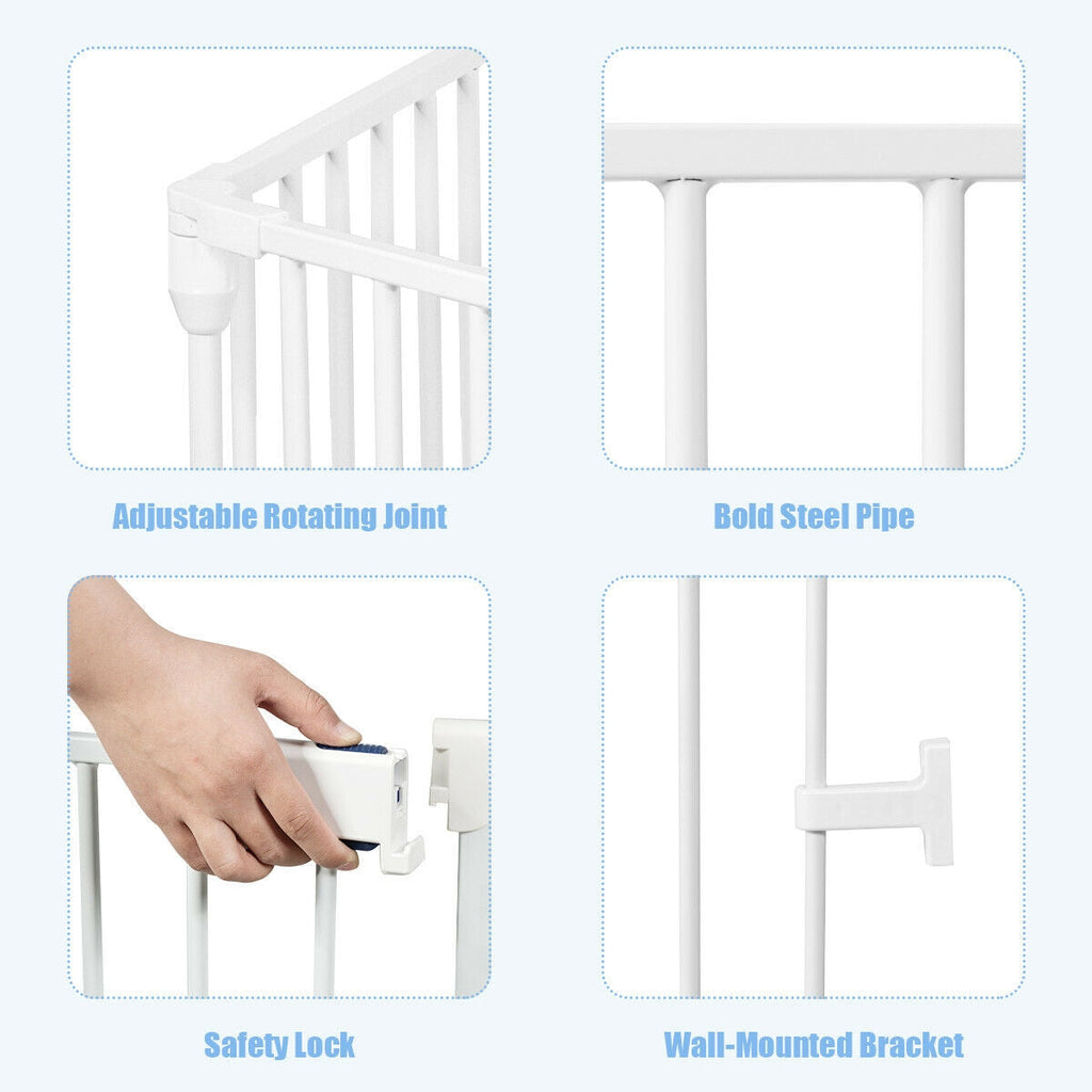 6 Panel Wall-mount Adjustable Baby Safe Metal Fence Barrier-White