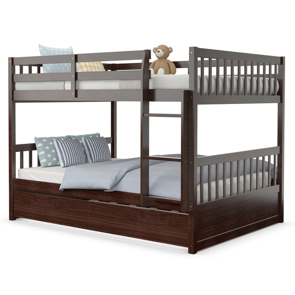 Full over Full Bunk Bed Platform Wood Bed with Ladder