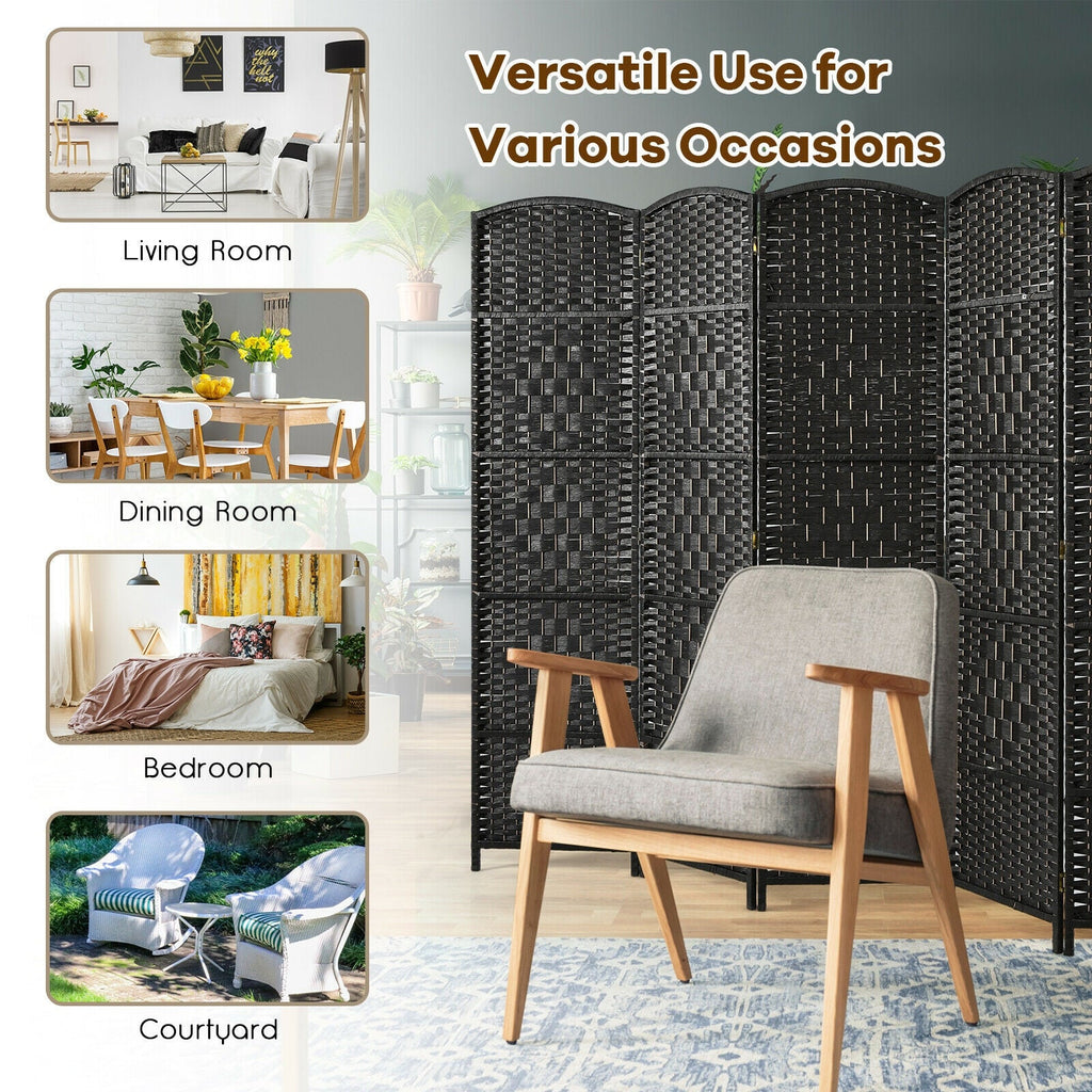 6.5Ft 6-Panel Weave Folding Fiber Room Divider Screen