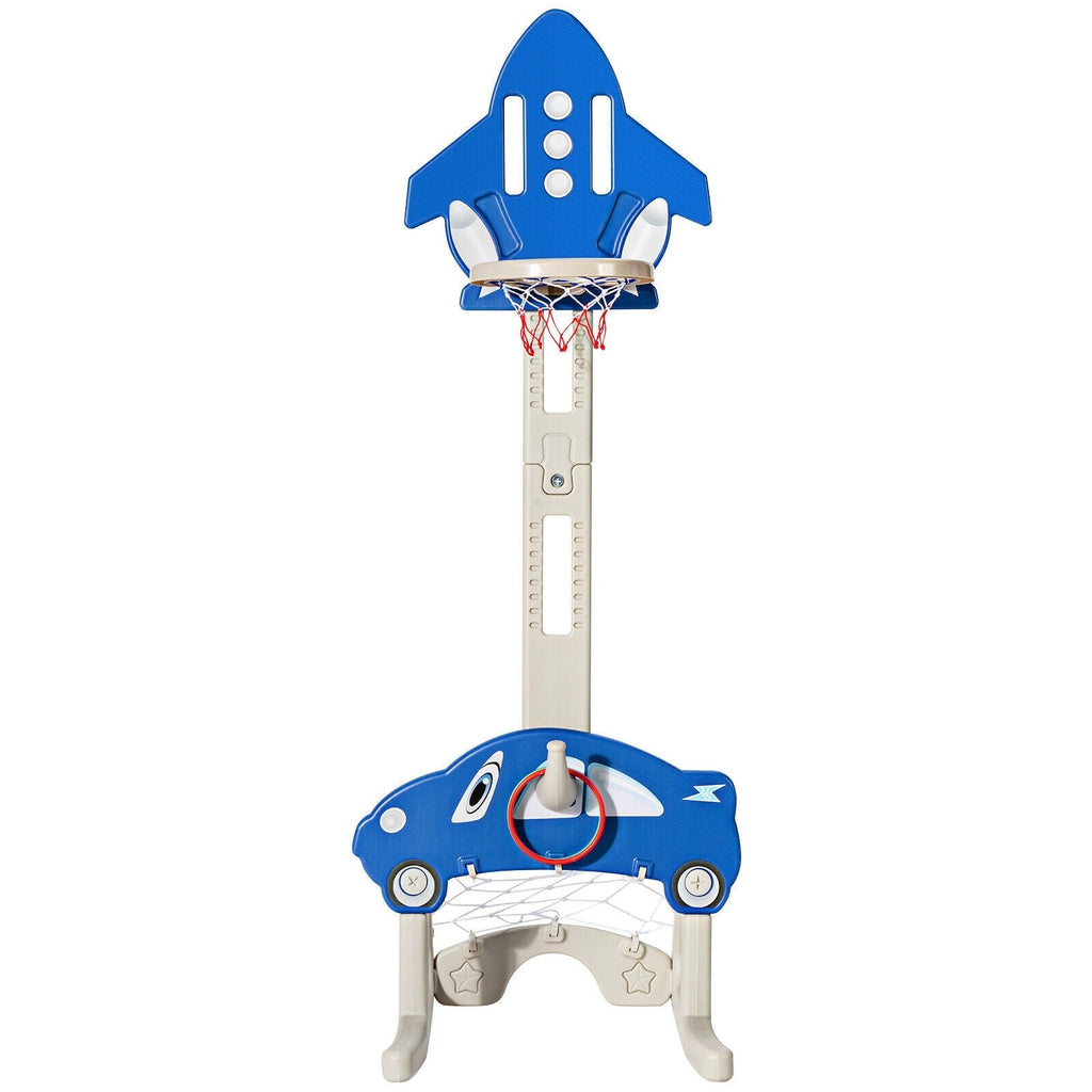 3-in-1 Basketball Hoop for Kids with Balls-Blue