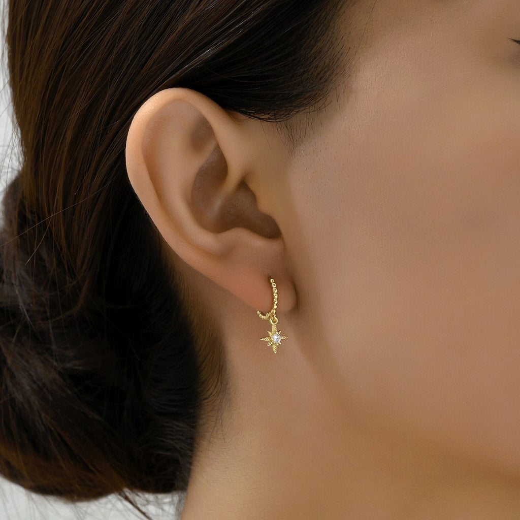 18K Eight Awn Star Stud Earrings