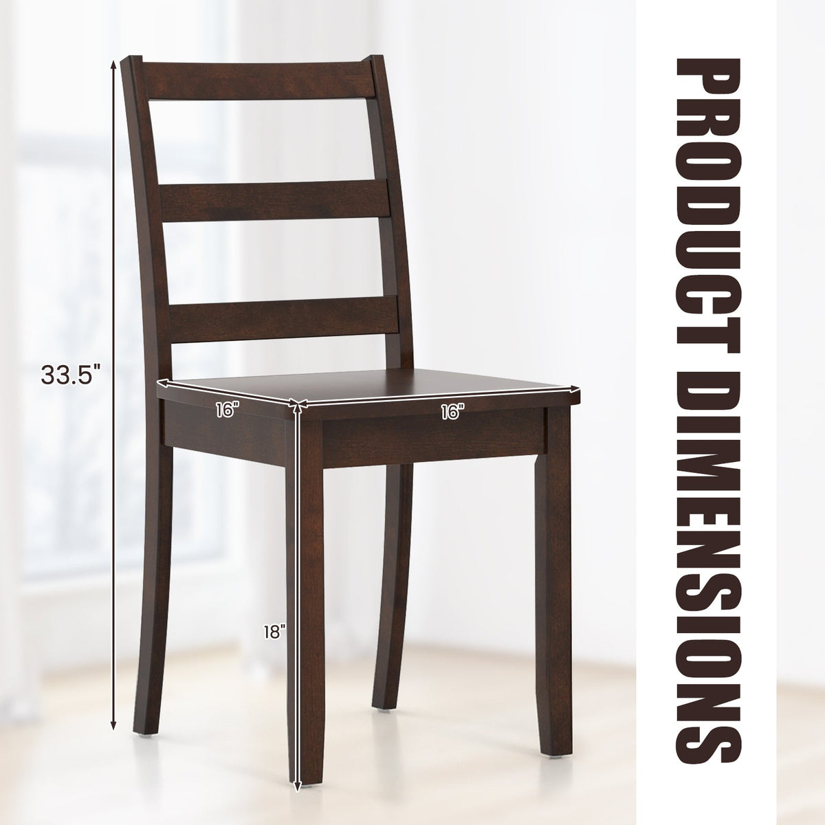 Set of 2 Wood Dining Chairs with Solid Rubber Wood Legs