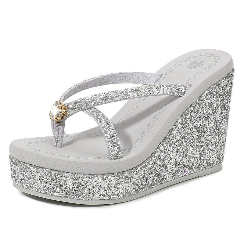 Rhinestone Platform Flip-Flops