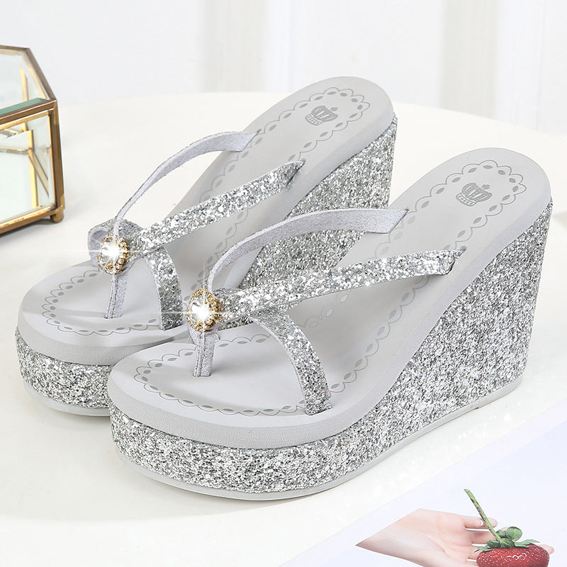 Rhinestone Platform Flip-Flops