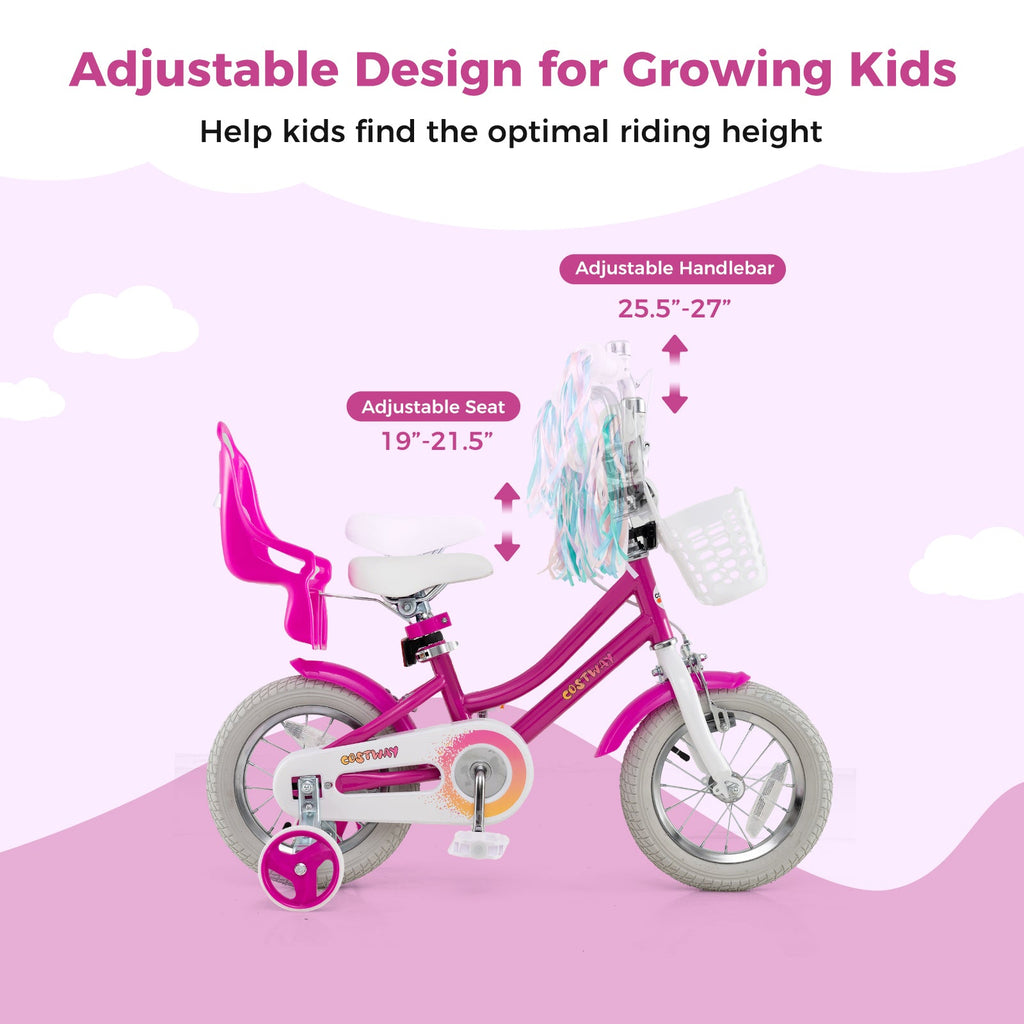 Kids Bike 12 Inch with Training Wheels and 2 Brake System for 3-4 Years Old