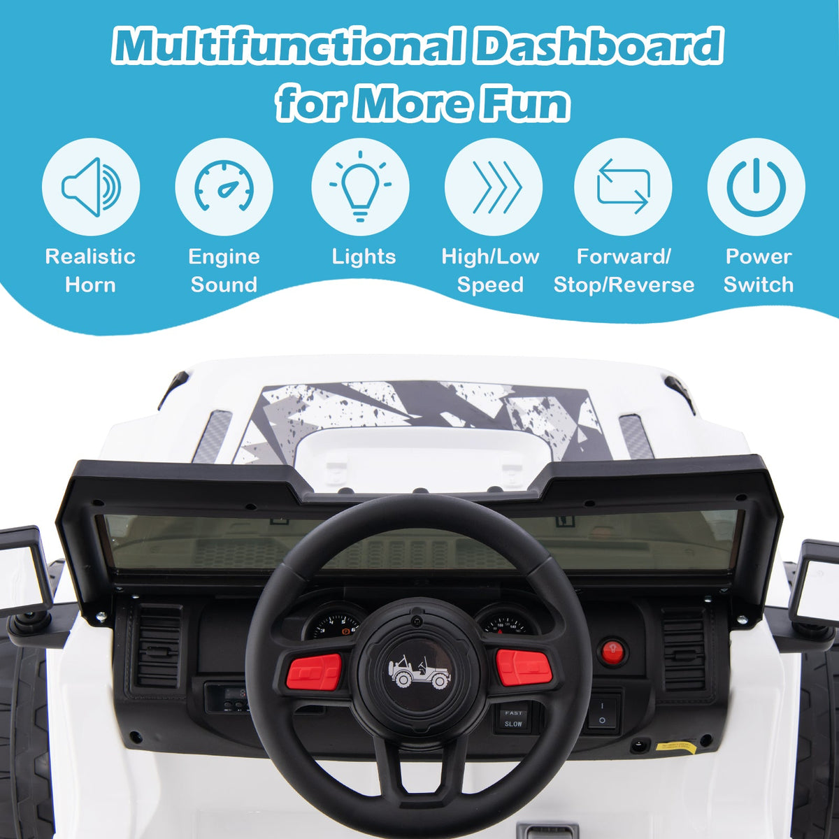 12V Kids Ride-on Jeep Car with 2.4 G Remote Control-White