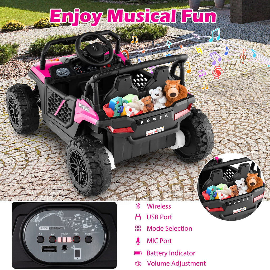 12V Kids Ride on Truck Off-Road UTV with Parental Remote and Lights-Pink