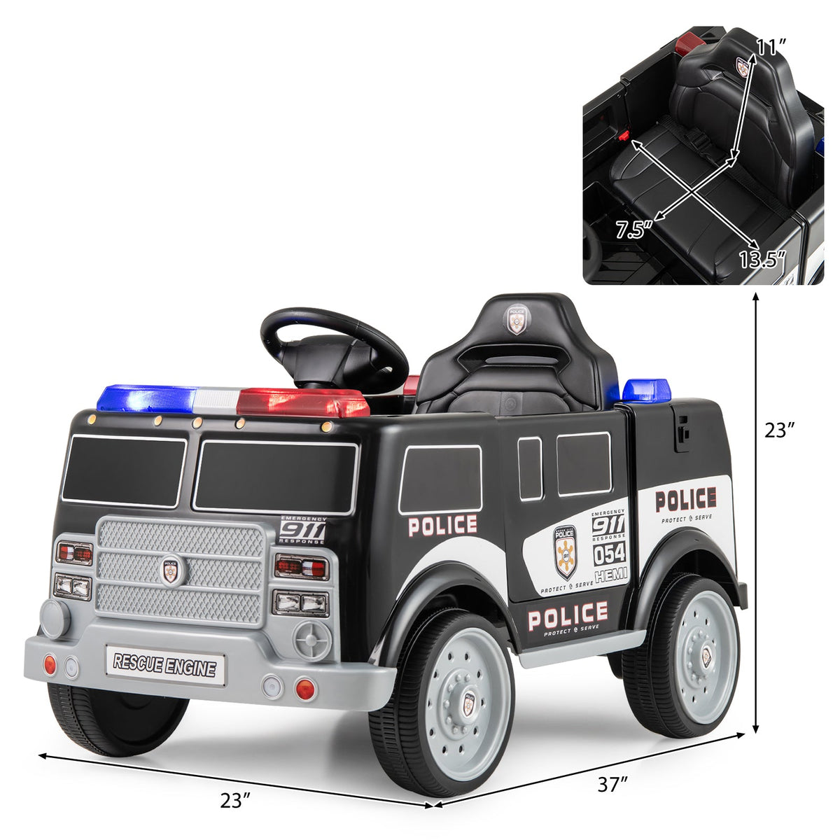 12V Battery Powered Electric Vehicle with 3 Speeds and Megaphone-Black