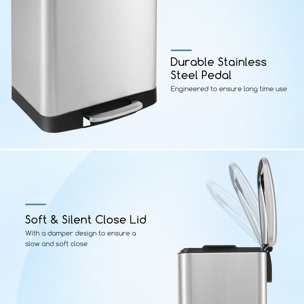 13.2 Gal Stainless Steel Trash Can with Lock Device-Sliver
