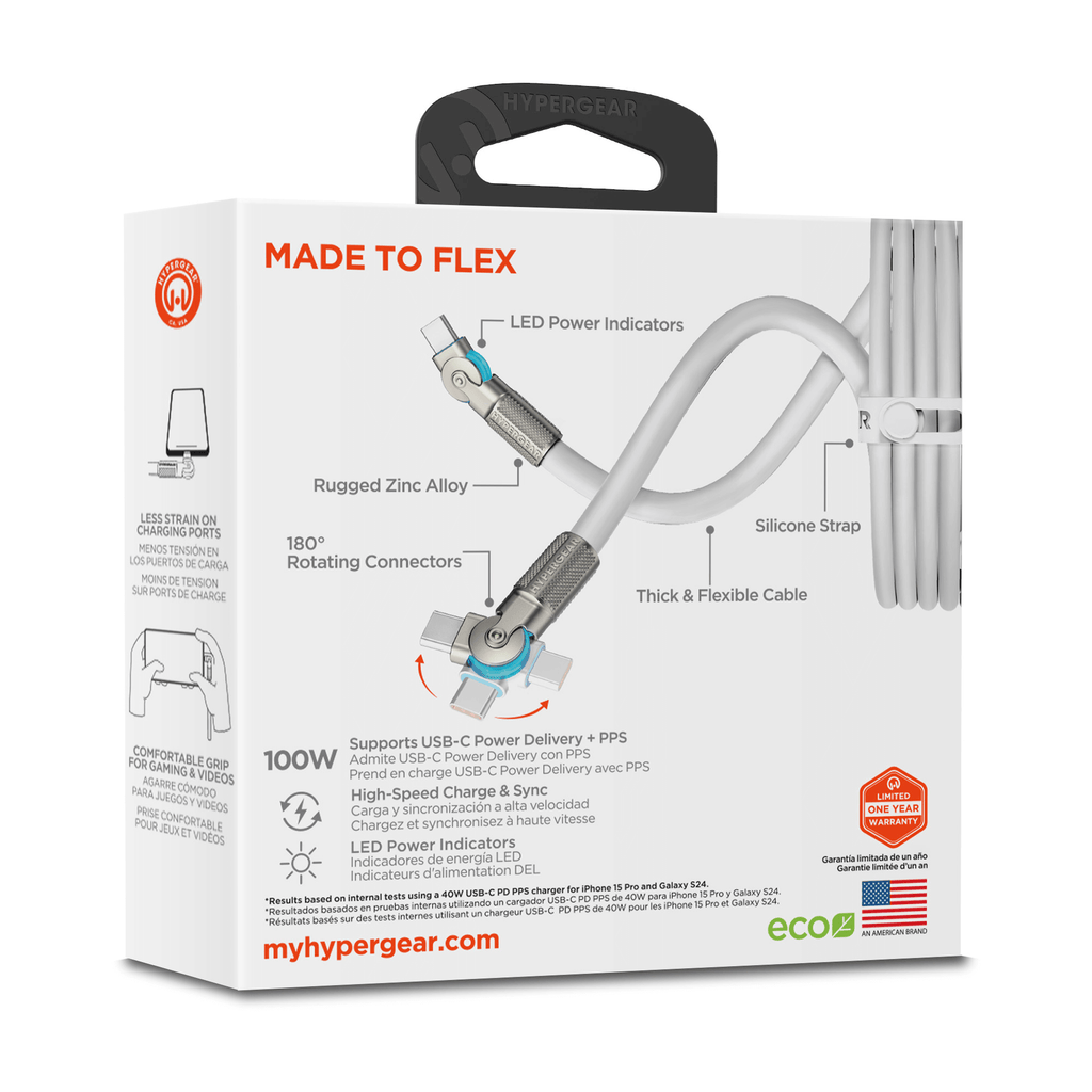 HyperGear Chunky180° 100W USB-C to USB-C Rugged Fast Charge Cable 12ft
