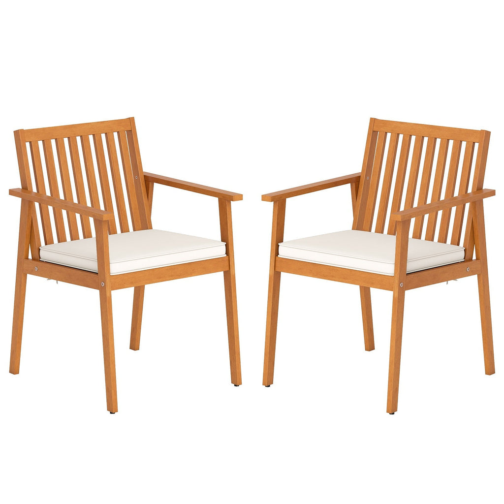 2 Pieces Patio Dining Chairs Outdoor Acacia Wood Chairs with Removable Padded Cushion