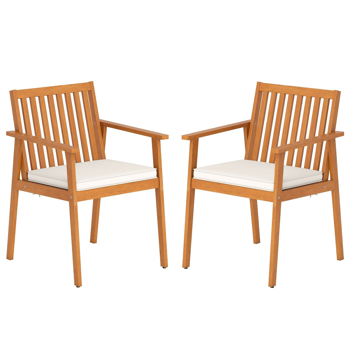 2 Pieces Patio Dining Chairs Outdoor Acacia Wood Chairs with Removable Padded Cushion