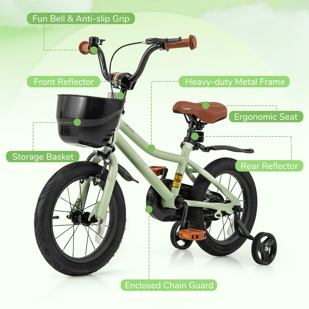 14-Inch Kids Bike Adjustable with Training Wheels for 3-5 Years Old
