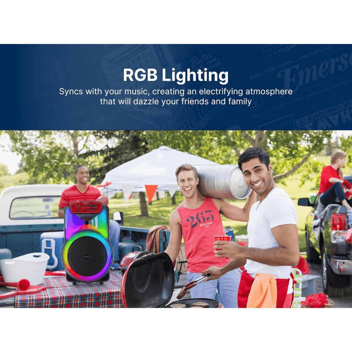 Emerson Portable Bluetooth 15" Party Speaker with Flame Lighting