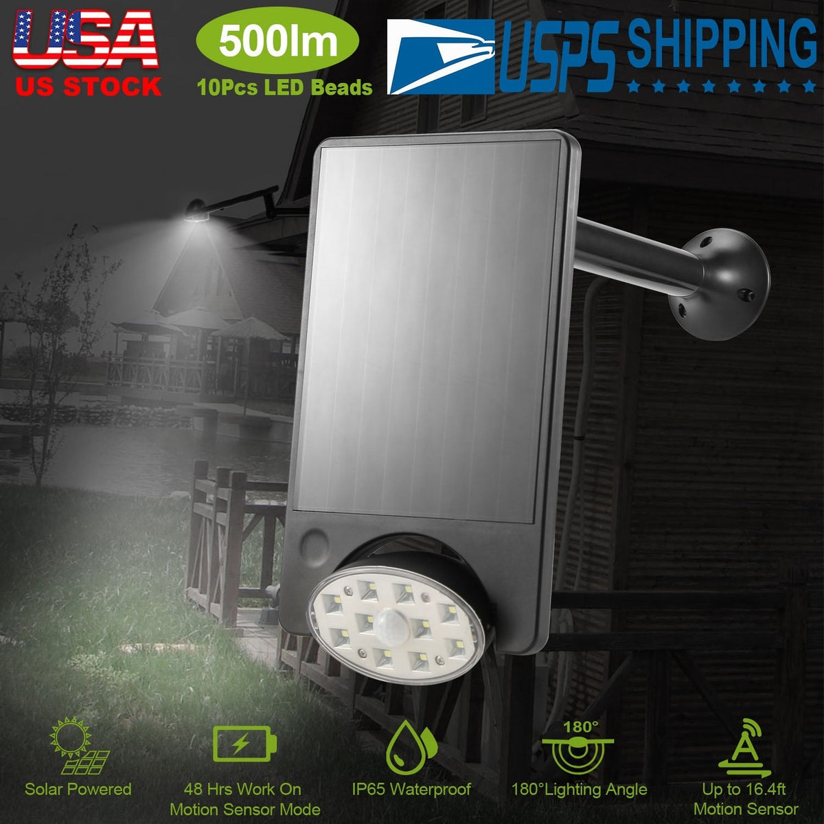 Solar Spotlights Outdoor 10LEDS Landscape Lights 120¡ Motion Sensor Lamps 180¡Lighting IP65 Waterproof for Garage Garden Front Door