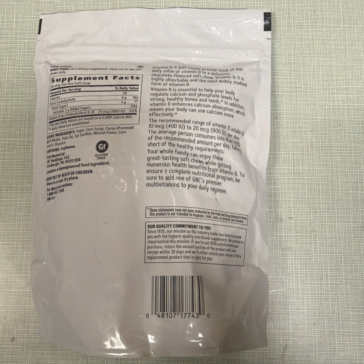 GNC Vitamin D-3 Soft Chews 1000IU - Chocolate